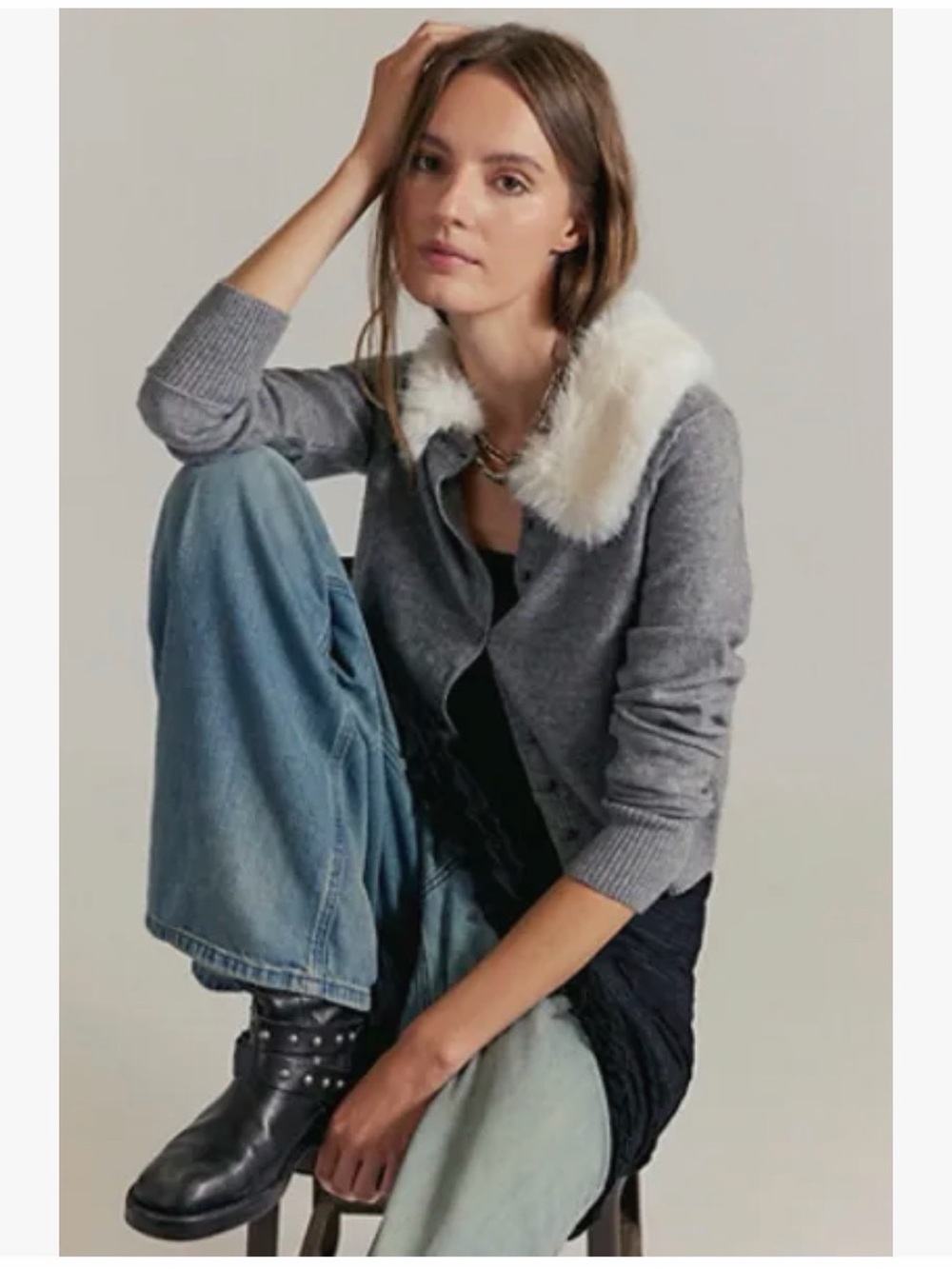 NWOT Free People Nocturnal Faux Fur Collar Cardigan